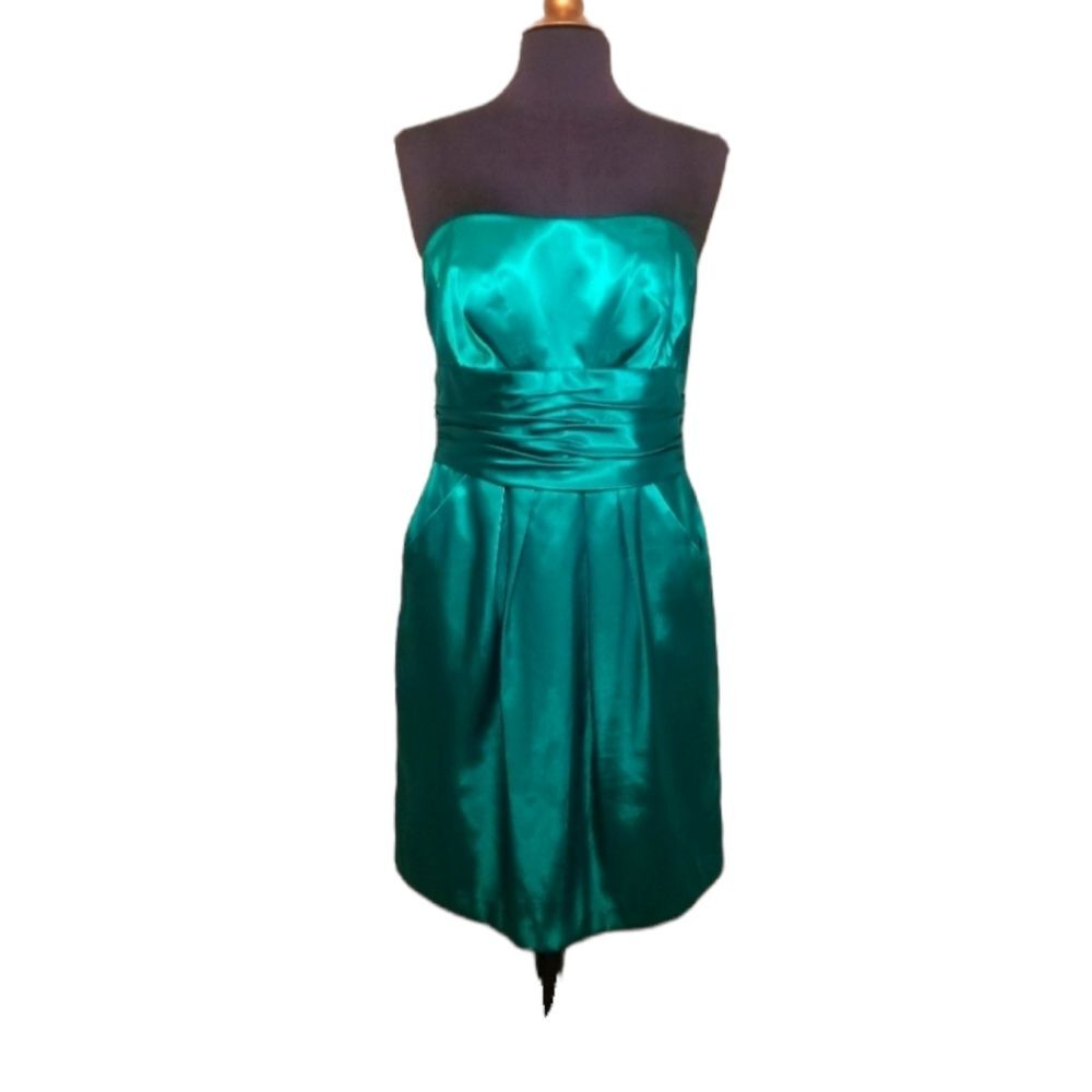 David's Bridal Dress Teal Green Sleeveless Midi Dress Strapless